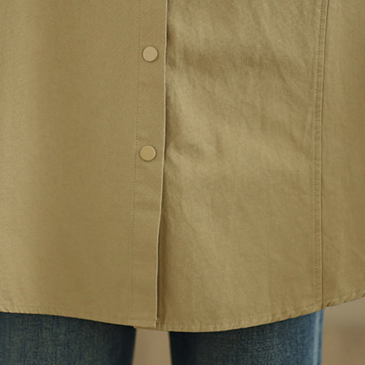 Buddha Stones Chaqueta de algodón de manga larga para mujer, diseño sencillo con botones y solapa de color puro, para otoño - image 21