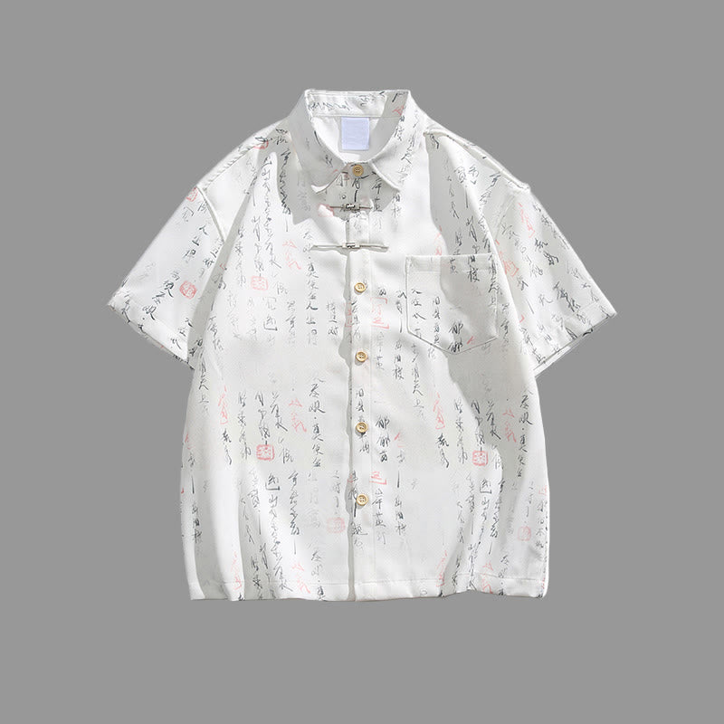 Buddha Stones Camisa de manga corta para hombre con bolsillo y diseño de rana con barra metálica y estampado de caligrafía - Blanco - US/UK/AU40, EU50 (2XL) - image 2