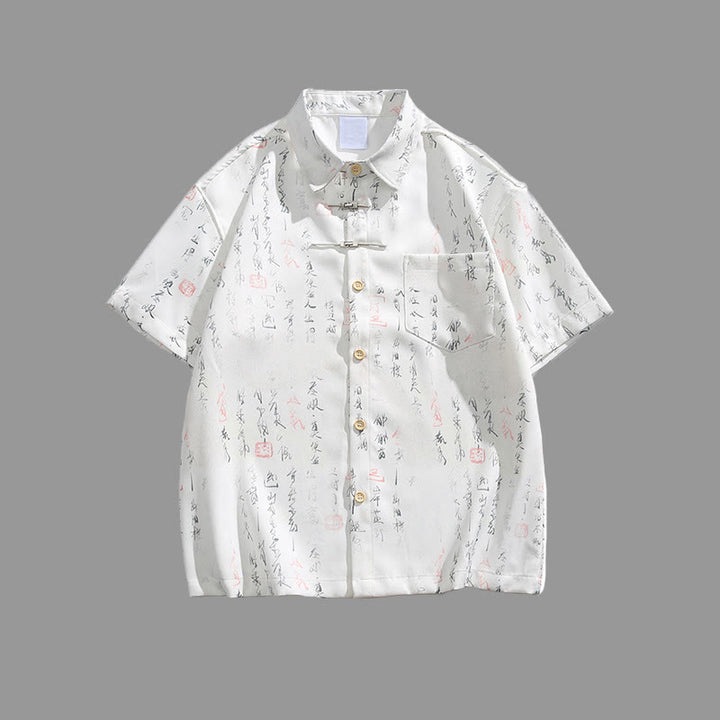 Buddha Stones Camisa de manga corta para hombre con bolsillo y diseño de rana con barra metálica y estampado de caligrafía - Blanco - US/UK/AU40, EU50 (2XL) - image 2