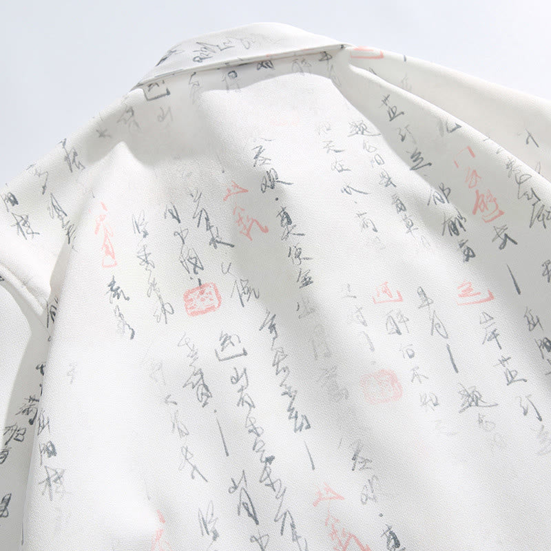 Buddha Stones Camisa de manga corta para hombre con bolsillo y diseño de rana con barra metálica y estampado de caligrafía - image 5