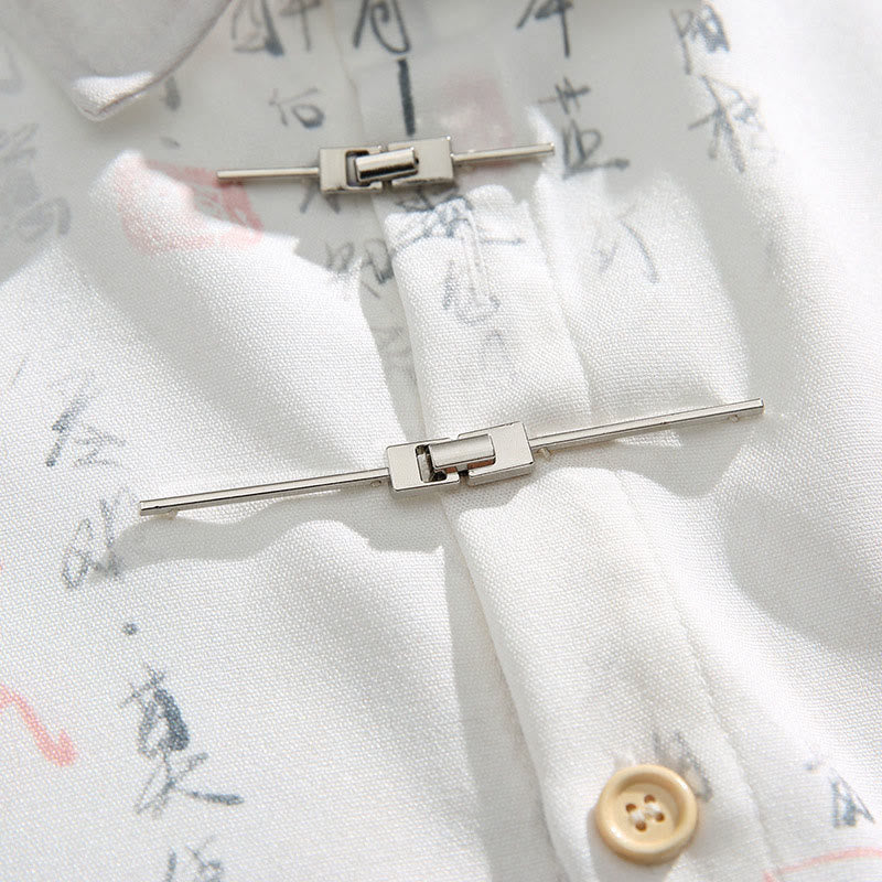 Buddha Stones Camisa de manga corta para hombre con bolsillo y diseño de rana con barra metálica y estampado de caligrafía - image 7