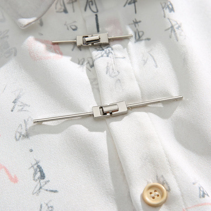 Buddha Stones Camisa de manga corta para hombre con bolsillo y diseño de rana con barra metálica y estampado de caligrafía - image 7