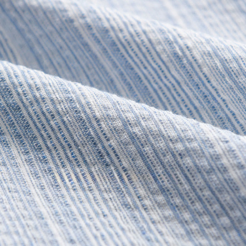 Buddha Stones Camisa de algodón de manga larga para hombre con estampado de rayas de pájaro bordado y bolsillo - image 11