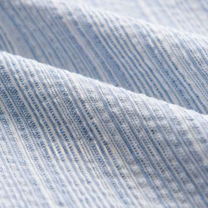 Buddha Stones Camisa de algodón de manga larga para hombre con estampado de rayas de pájaro bordado y bolsillo - image 11