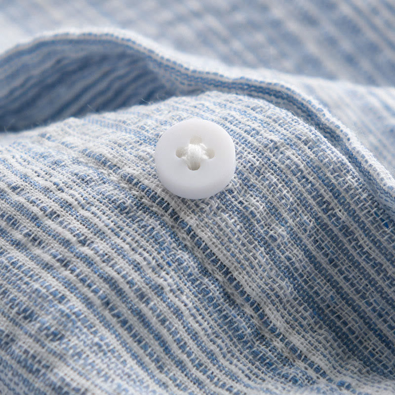 Buddha Stones Camisa de algodón de manga larga para hombre con estampado de rayas de pájaro bordado y bolsillo - image 10