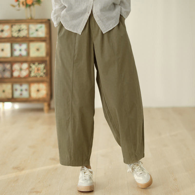 Buddha Stones Pantalones harén de algodón para mujer, con diseño de líneas sencillas y bolsillos, hasta el tobillo - Caqui oscuro - US8-10，UK/AU12-14，EU40-42 (2XL) - image 9