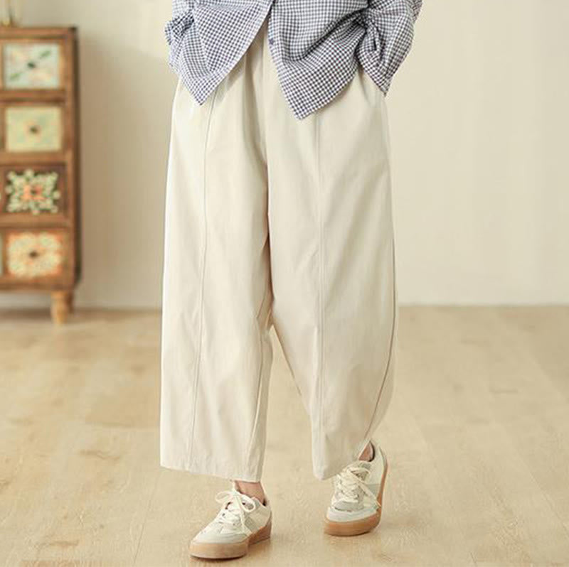 Buddha Stones Pantalones harén de algodón para mujer, con diseño de líneas sencillas y bolsillos, hasta el tobillo - image 1