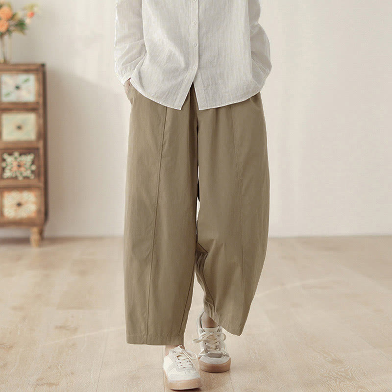 Buddha Stones Pantalones harén de algodón para mujer, con diseño de líneas sencillas y bolsillos, hasta el tobillo - image 8