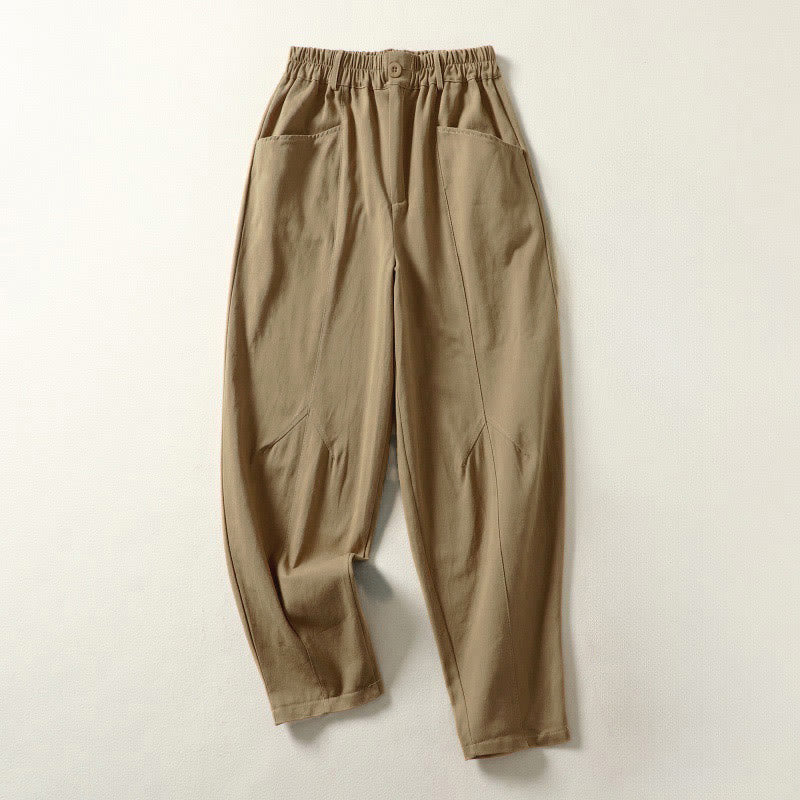 Buddha Stones Pantalones harén de algodón para mujer, hasta el tobillo, con diseño de botones y cremallera, con bolsillos y líneas sencillas de otoño - Broncearse - US8-10，UK/AU12-14，EU40-42 (2XL) - image 11