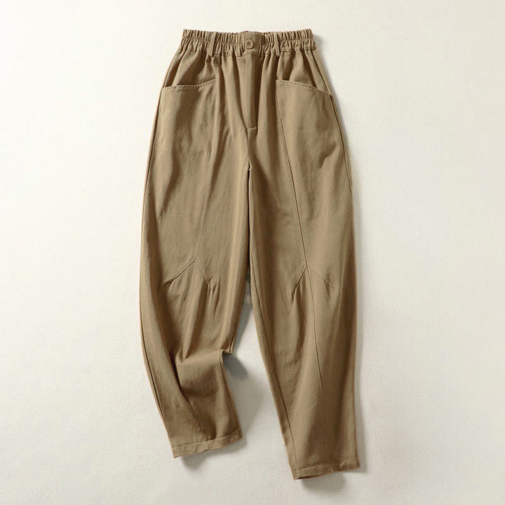 Buddha Stones Pantalones harén de algodón para mujer, hasta el tobillo, con diseño de botones y cremallera, con bolsillos y líneas sencillas de otoño - Broncearse - US8-10，UK/AU12-14，EU40-42 (2XL) - image 11