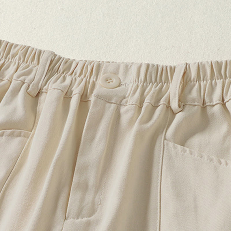 Buddha Stones Pantalones harén de algodón para mujer, hasta el tobillo, con diseño de botones y cremallera, con bolsillos y líneas sencillas de otoño - image 1