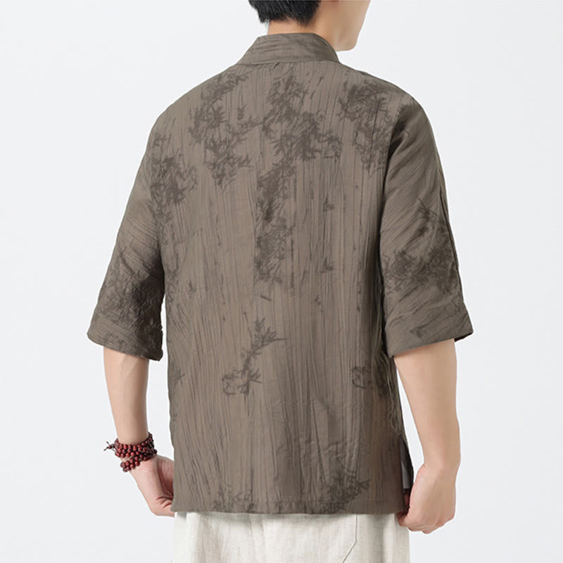 Buddha Stones Camisa de hombre de manga corta con diseño de agujas de pino y botones de rana - image 4