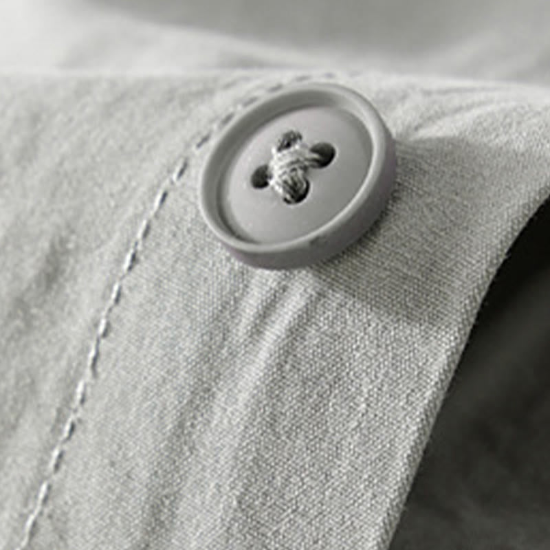 Buddha Stones Camisa de algodón de manga corta para hombre con botones de verano, rayas cuadradas, bloques de color y bolsillo decorativo - image 1