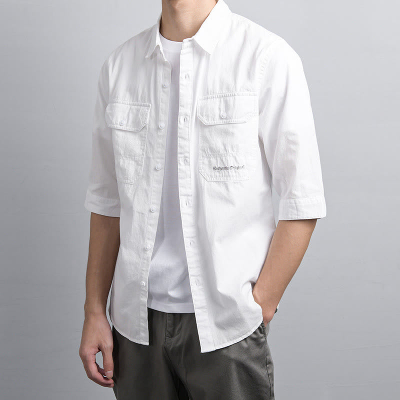 Buddha Stones Camisa de algodón de media manga para hombre, de verano, con botones y dos bolsillos decorativos - image 13