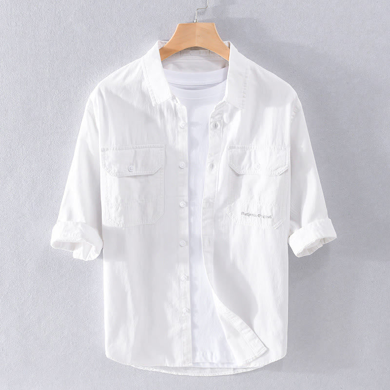 Buddha Stones Camisa de algodón de media manga para hombre, de verano, con botones y dos bolsillos decorativos - Blanco - US/UK/AU40, UE50 (3XL) - image 12