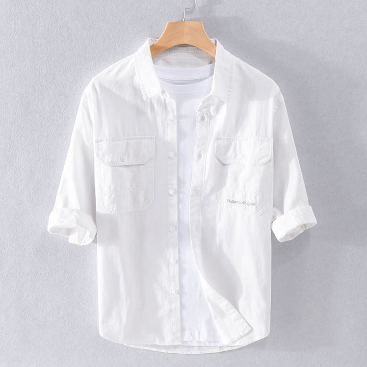 Buddha Stones Camisa de algodón de media manga para hombre, de verano, con botones y dos bolsillos decorativos - Blanco - US/UK/AU40, UE50 (3XL) - image 12