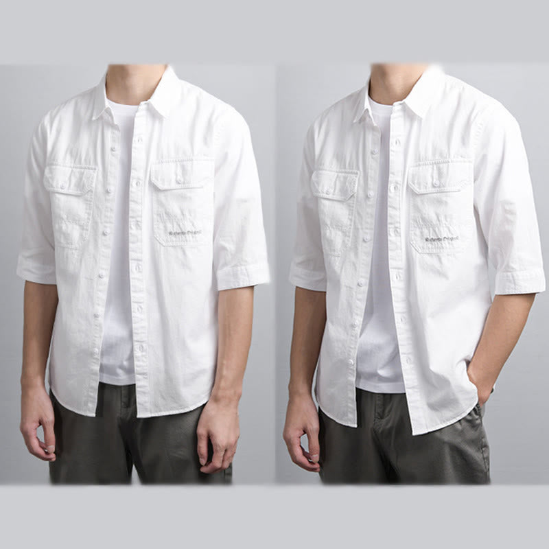 Buddha Stones Camisa de algodón de media manga para hombre, de verano, con botones y dos bolsillos decorativos - image 14