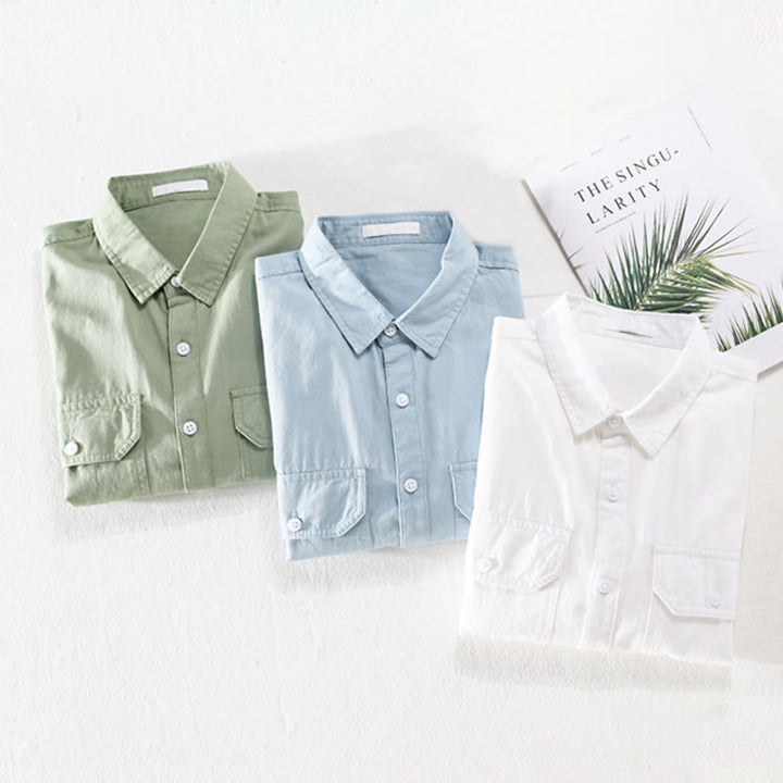 Buddha Stones Camisa de algodón de media manga para hombre, de verano, con botones y dos bolsillos decorativos - image 15