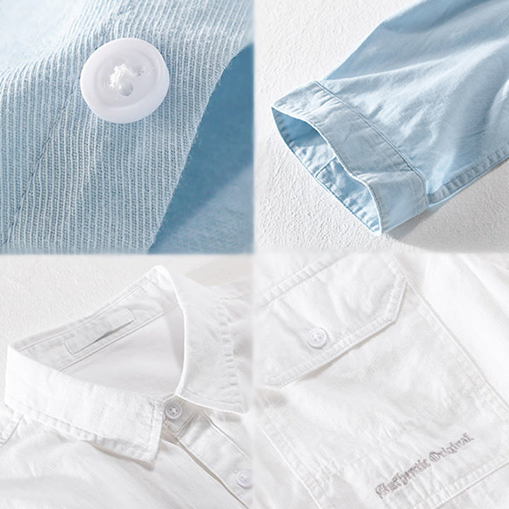 Buddha Stones Camisa de algodón de media manga para hombre, de verano, con botones y dos bolsillos decorativos - image 19