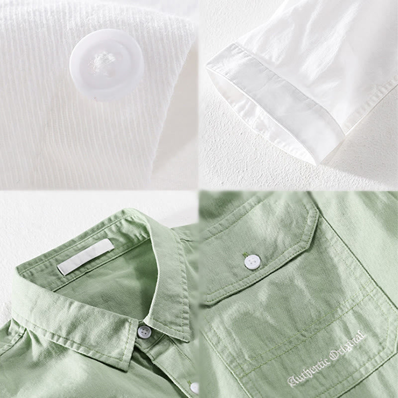Buddha Stones Camisa de algodón de media manga para hombre, de verano, con botones y dos bolsillos decorativos - image 21