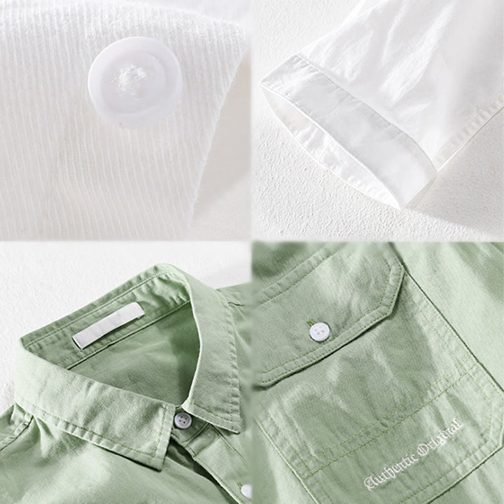 Buddha Stones Camisa de algodón de media manga para hombre, de verano, con botones y dos bolsillos decorativos - image 21