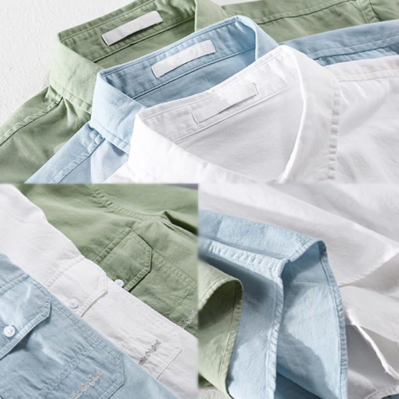 Buddha Stones Camisa de algodón de media manga para hombre, de verano, con botones y dos bolsillos decorativos - image 20