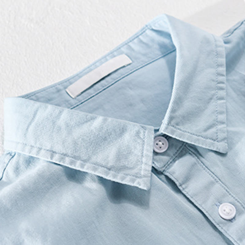 Buddha Stones Camisa de algodón de media manga para hombre, de verano, con botones y dos bolsillos decorativos - image 2