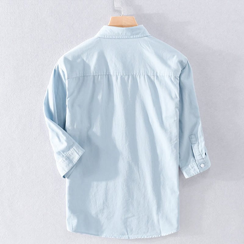 Buddha Stones Camisa de algodón de media manga para hombre, de verano, con botones y dos bolsillos decorativos - image 1