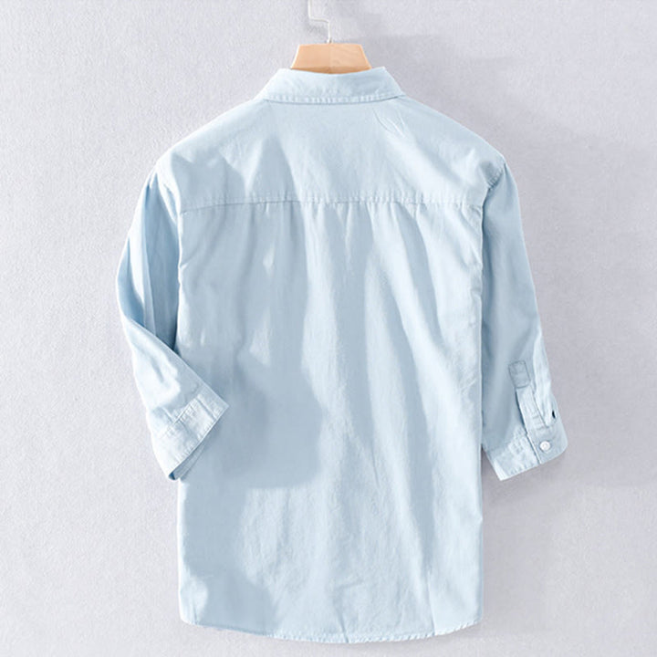 Buddha Stones Camisa de algodón de media manga para hombre, de verano, con botones y dos bolsillos decorativos - image 1