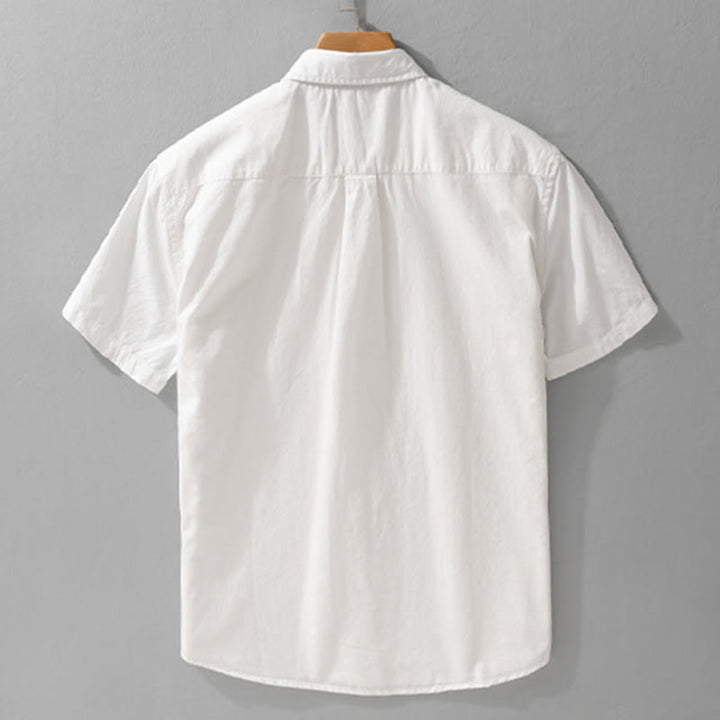 Buddha Stones Camisa de algodón de manga corta para hombre, con botones y bordado de pájaros, con bolsillo decorativo, de verano - image 1