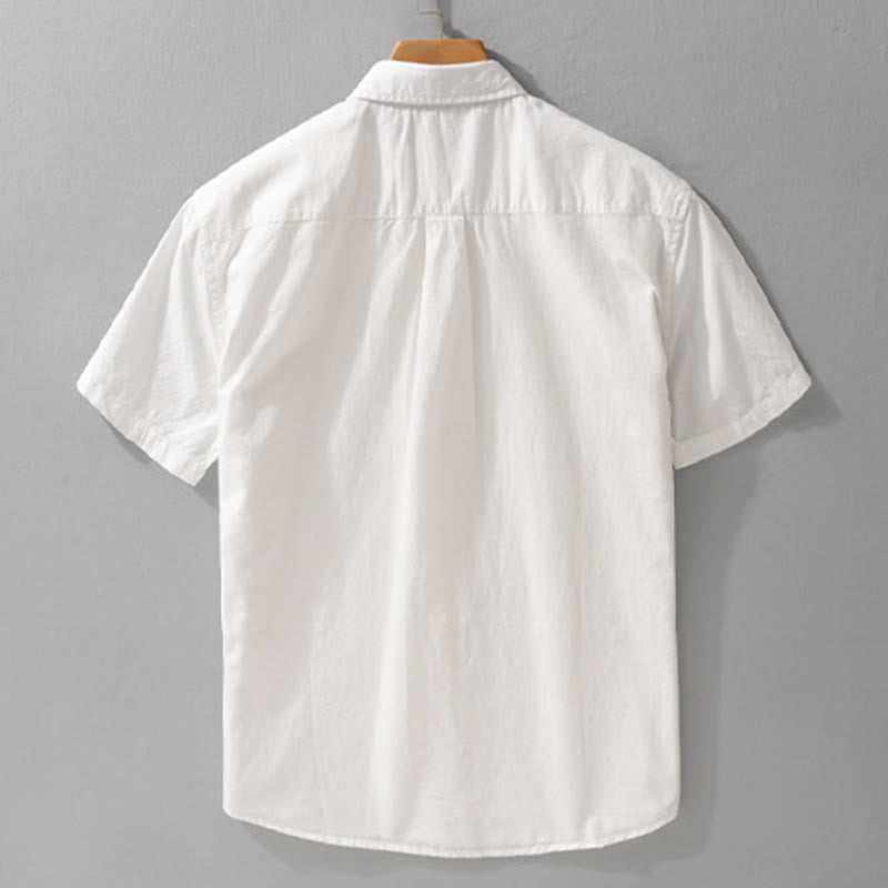 Buddha Stones Camisa de algodón de manga corta para hombre, con botones y bordado de pájaros, con bolsillo decorativo, de verano - image 1