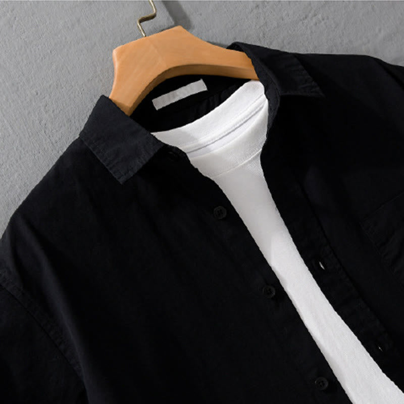 Buddha Stones Camisa de algodón de manga corta para hombre, con botones y bordado de pájaros, con bolsillo decorativo, de verano - image 11
