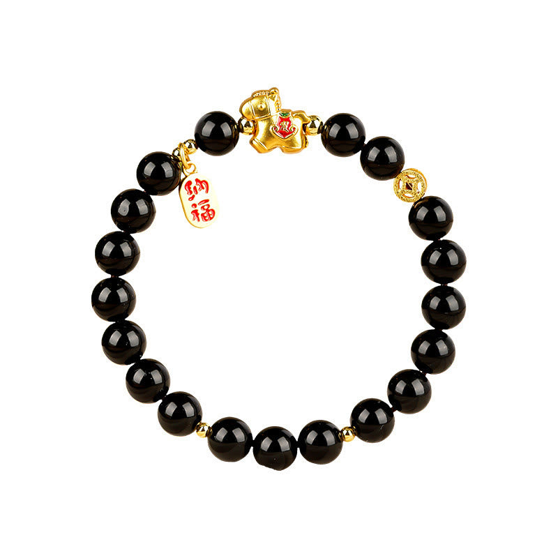 Buddha Stones Pulsera de fuerza de obsidiana negra del Año del Caballo - image 7