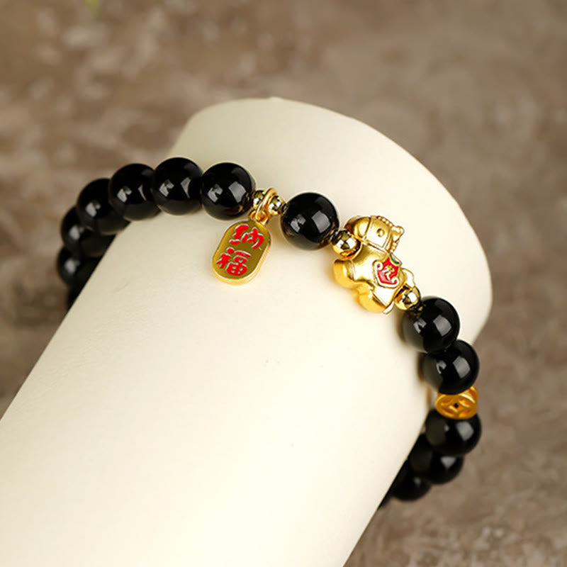 Buddha Stones Pulsera de fuerza de obsidiana negra del Año del Caballo - image 4