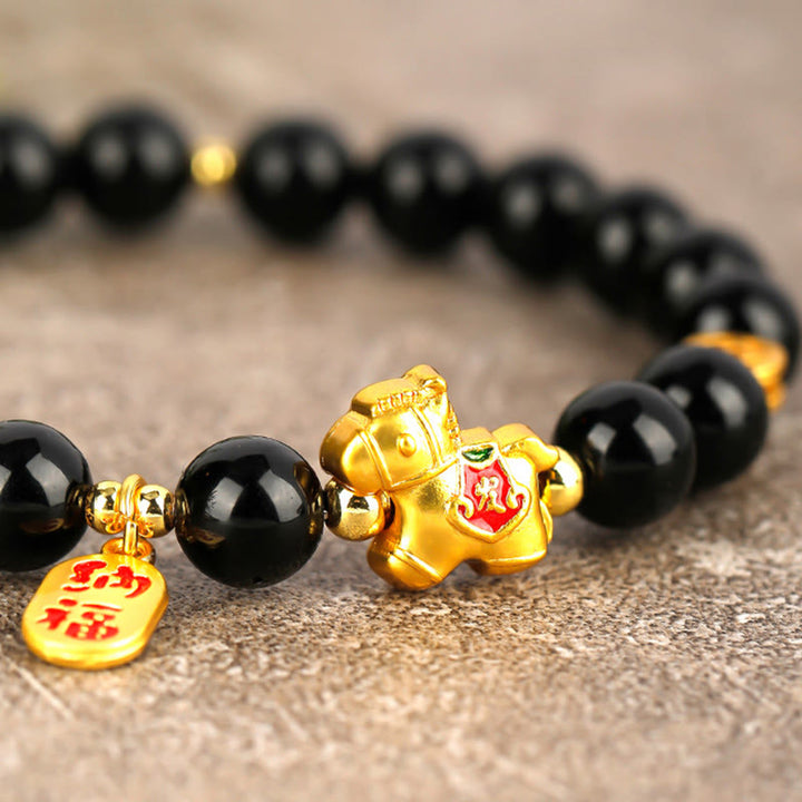 Buddha Stones Pulsera de fuerza de obsidiana negra del Año del Caballo - image 9