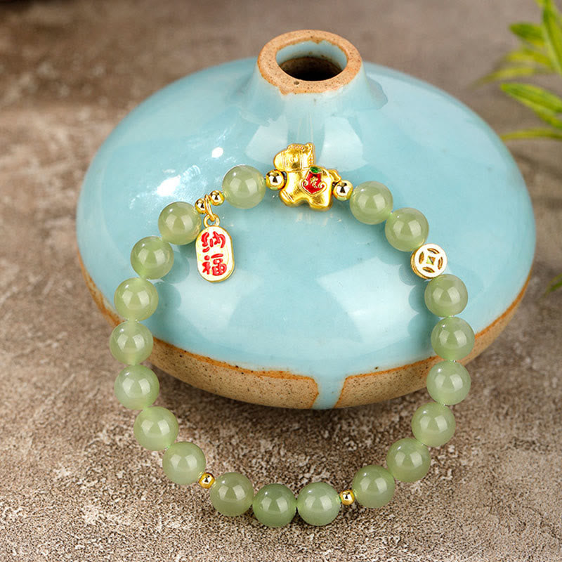 Buddha Stones Pulsera de la abundancia de jade hetiano del Año del Caballo - image 2