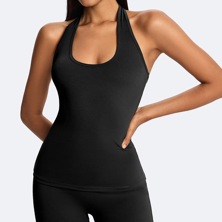 Buddha Stones Top corto liso con cuello halter, espalda descubierta, sin mangas, pantalones de pierna recta para deportes, fitness y yoga. - Negro (solo la parte superior) - US14，UK/AU18，EU46 (2XL) - image 20