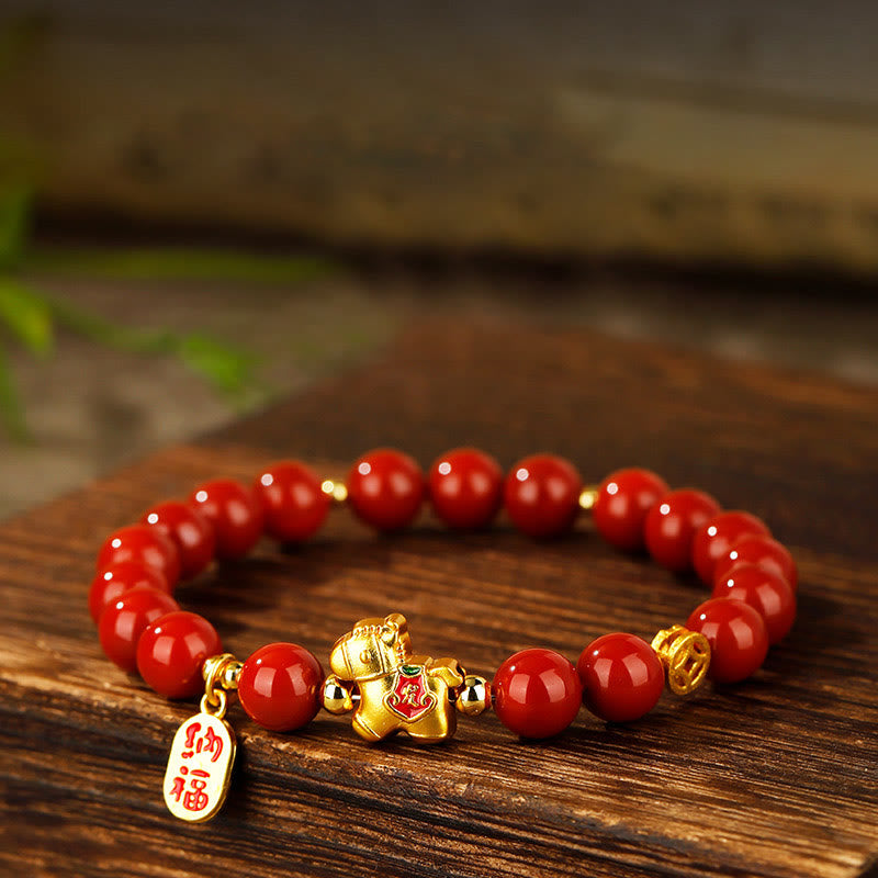Buddha Stones Pulsera de éxito de ágata roja del sur del Año del Caballo - Ágata roja del sur (circunferencia de la muñeca: 17 cm) - 10 mm - image 0