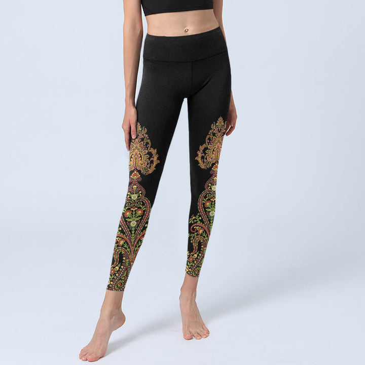 Buddha Stones Leggings deportivos con estampado floral de cachemira multicolor para mujer - image 5