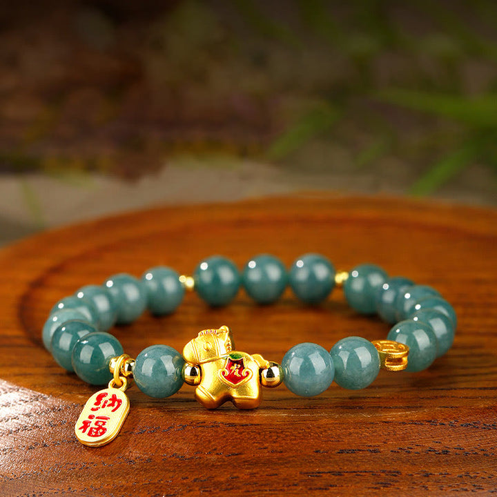 Buddha Stones Pulsera de Jade para la Prosperidad y la Abundancia del Año del Caballo - Jade (circunferencia de la muñeca: 17 cm) - 10 mm - image 0