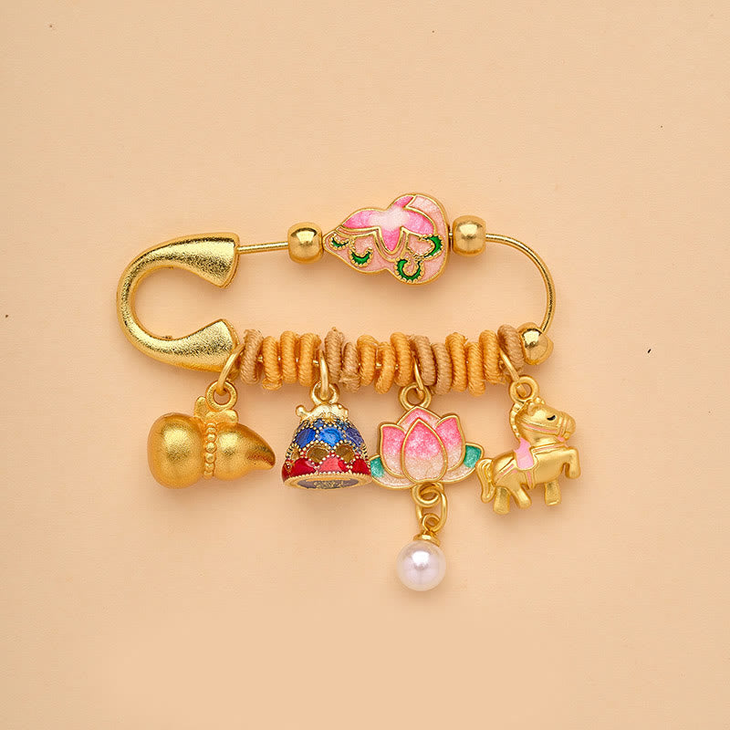 Buddha Stones Broche de la suerte con hebilla de la paz y mango Ruyi del Año del Caballo Fu - Caballo Calabaza de Loto - image 5