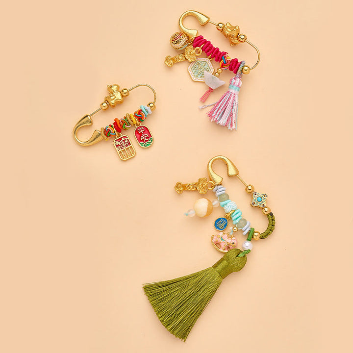 Buddha Stones Broche de la suerte con hebilla de la paz y mango Ruyi del Año del Caballo Fu - image 17