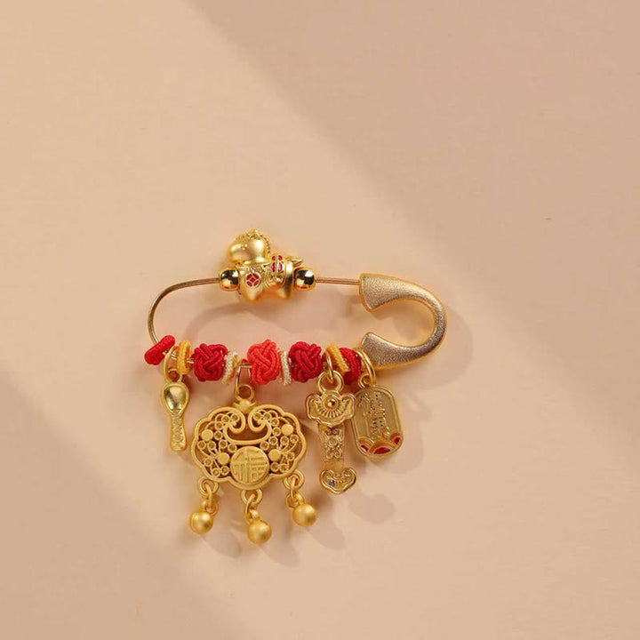Buddha Stones Broche de la suerte con mango Ruyi y cerradura de longevidad del personaje Fu del Año del Caballo - Longevity Lock Ruyi Caballo Saludable - image 3