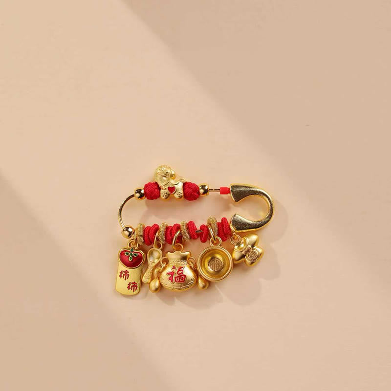 Buddha Stones Broche de la suerte con mango Ruyi y cerradura de longevidad del personaje Fu del Año del Caballo - Caballo de personaje Fu - image 1