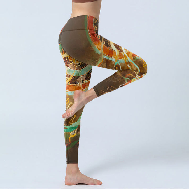 Buddha Stones Mallas de yoga para mujer con estampado de mandala de Apsaras voladoras de Dunhuang - image 3