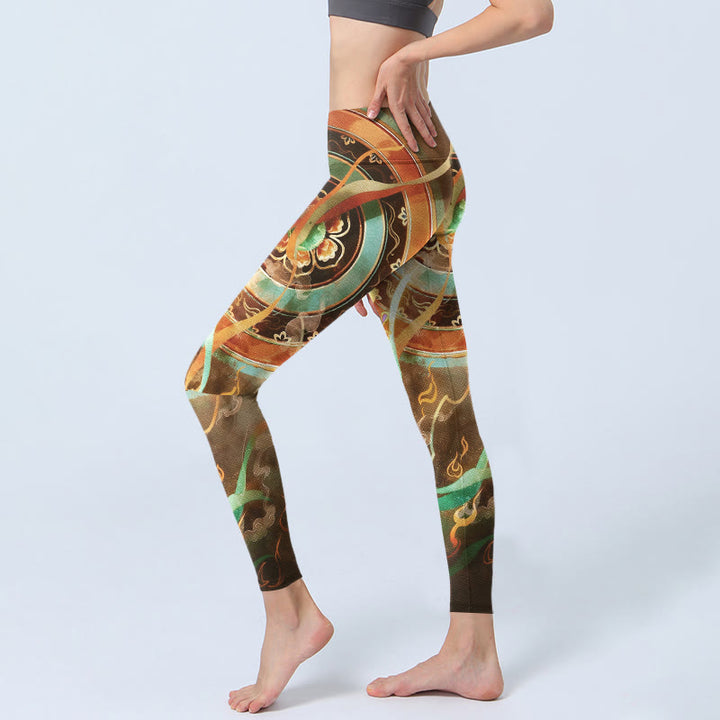 Buddha Stones Mallas de yoga para mujer con estampado de mandala de Apsaras voladoras de Dunhuang - image 2