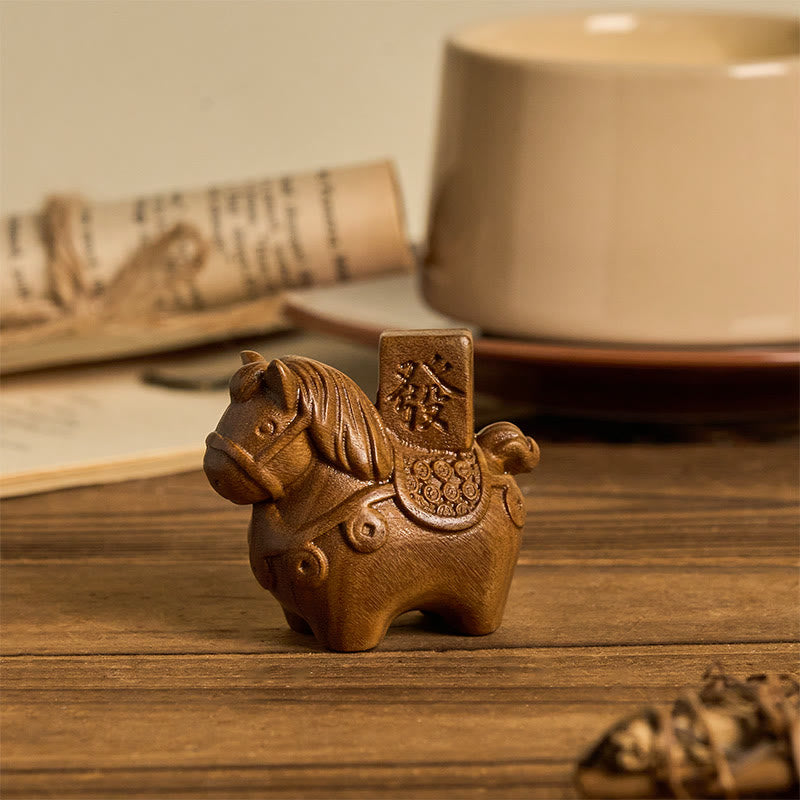 Buddha Stones Año del Caballo Hazte rico Sándalo verde Hoja pequeña Sándalo rojo Madera de tilo Animales Decoración positiva - image 1