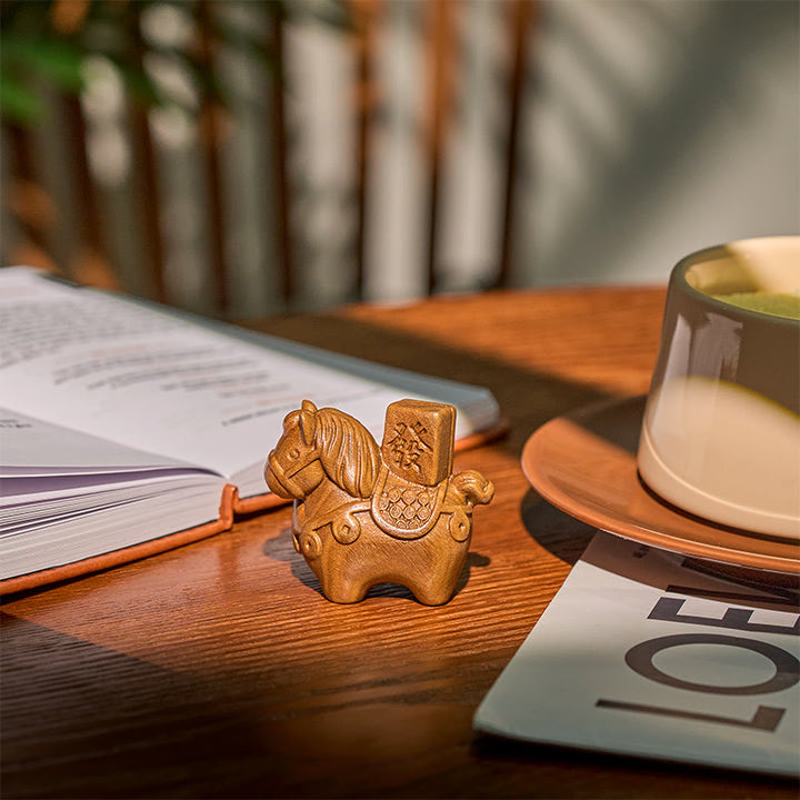 Buddha Stones Año del Caballo Hazte rico Sándalo verde Hoja pequeña Sándalo rojo Madera de tilo Animales Decoración positiva - image 3