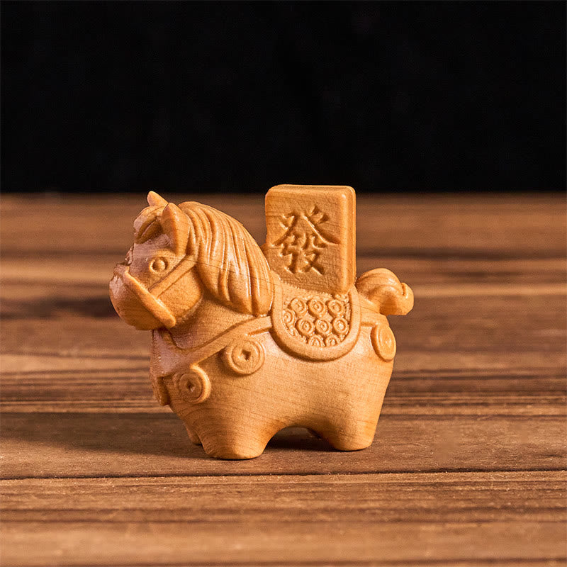 Buddha Stones Año del Caballo Hazte rico Sándalo verde Hoja pequeña Sándalo rojo Madera de tilo Animales Decoración positiva - Madera de tilo (51*54*30 mm) - image 8