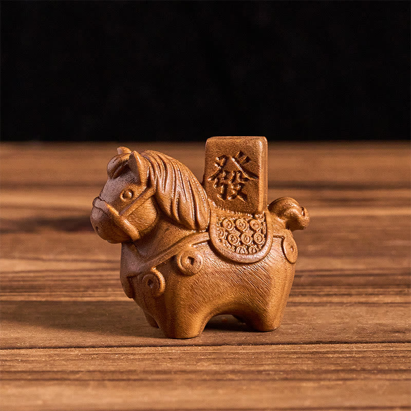 Buddha Stones Año del Caballo Hazte rico Sándalo verde Hoja pequeña Sándalo rojo Madera de tilo Animales Decoración positiva - Sándalo verde (51*54*30 mm) - image 0